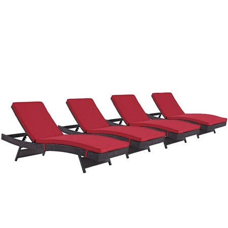 MODWAY Convene Outdoor Patio Chaise, Espresso and Red - Set of 4 EEI-2429-EXP-RED-SET